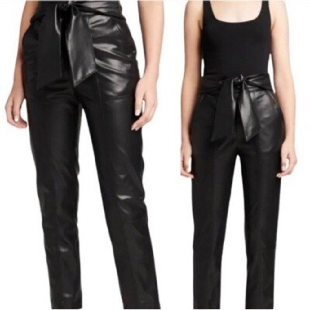 YFB Young Fabulous & Broke Black Faux Leather Paperbag Waist Tapered Pants L